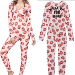 PINK Victoria's Secret Donut Print Pajama Set - Pink and White